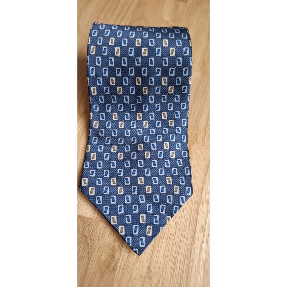 Vintage 90s Ferucci 100% Silk Wide 4" Tie Navy Blue Geometric Retro Power